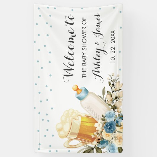 かわいい男の赤ちゃんがブルーイング青い赤ちゃんシャワー背景 横断幕 (縦)