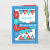 かわいい男の赤ちゃんが世界の青にようこそ カード (正面)