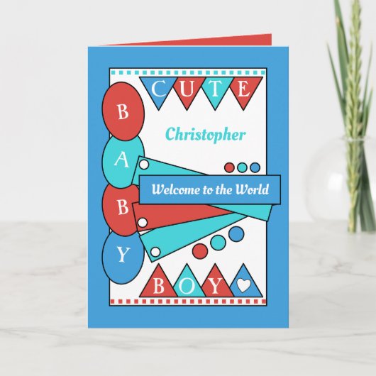かわいい男の赤ちゃんが世界の青にようこそ カード (正面)