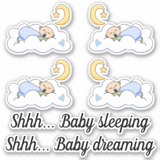 かわいい男の赤ちゃんが雲の上で眠っている シール (正面)