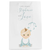 かわいい男の赤ちゃんと彼の携帯ベビーシャワー ミディアムペーパーバッグ (正面)