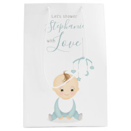 かわいい男の赤ちゃんと彼の携帯ベビーシャワー ミディアムペーパーバッグ