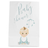 かわいい男の赤ちゃんと彼の携帯ベビーシャワー ミディアムペーパーバッグ (裏面)