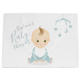 かわいい男の赤ちゃんと彼の携帯ベビーシャワー ラージペーパーバッグ