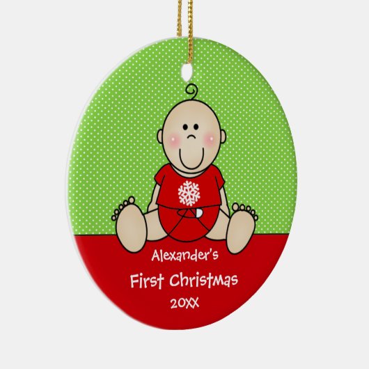 かわいい男の赤ちゃんのベビーの初めてのクリスマスのオーナメント セラミックオーナメント (右)