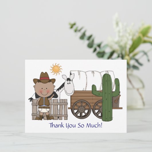 かわいい男の赤ちゃんの馬の子馬のカスタムな西部は感謝していしています サンキューカード (スタンド正面)