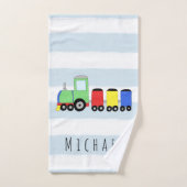 かわいい男の赤ちゃんカラフル機関車の列車と名前 バスタオルセット (ハンドタオル)