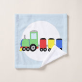 かわいい男の赤ちゃんカラフル機関車の列車と名前 バスタオルセット (ウォッシュタオル)