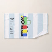 かわいい男の赤ちゃんカラフル機関車の列車と名前 バスタオルセット (ハンドタオル)