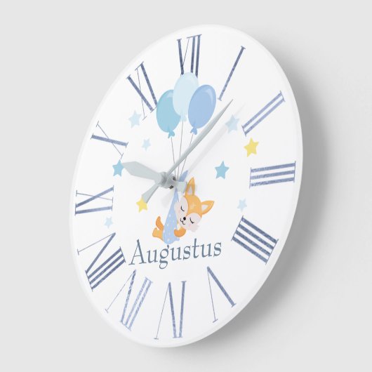 かわいい男の赤ちゃんキツネとバルーン ラージ壁時計 (傾斜)