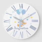 かわいい男の赤ちゃんキツネとバルーン ラージ壁時計 (正面)