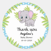 かわいい男の赤ちゃんサンキューエレファント水玉模様 ラウンドシール (正面)