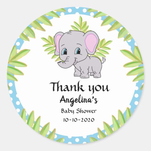 かわいい男の赤ちゃんサンキューエレファント水玉模様 ラウンドシール (正面)