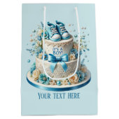 かわいい男の赤ちゃんシャワーパーティーケーキ ミディアムペーパーバッグ (裏面)