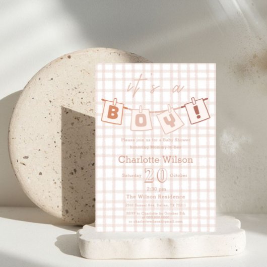 かわいい男の赤ちゃんシャワーブラウンジンガムノートリ 招待状