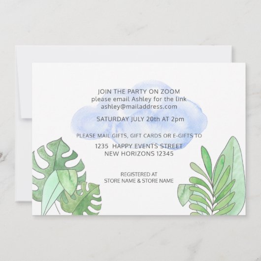 かわいい男の赤ちゃんスロスバーチャルベビースシャワー 招待状 (裏面)