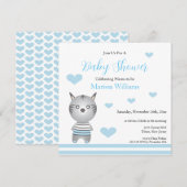 かわいい男の赤ちゃんゼブラブルーハート 招待状 (正面/裏面)