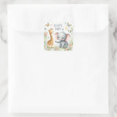 かわいい男の赤ちゃんゾウとキリンと花 スクエアシール (バッグ)
