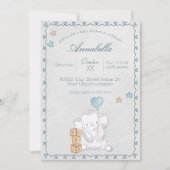 かわいい男の赤ちゃんゾウとバルーンウォーター色 招待状 (正面)