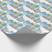 かわいい男の赤ちゃんゾウパーティー ラッピングペーパー (角)