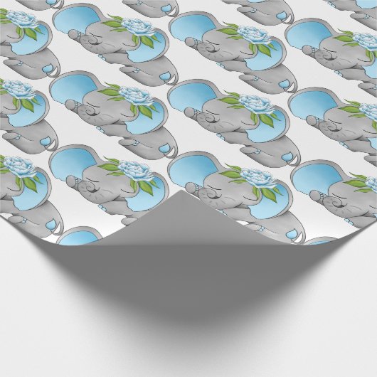 かわいい男の赤ちゃんゾウパーティー ラッピングペーパー (角)