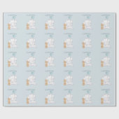 かわいい男の赤ちゃんゾウ水彩名前をカスタムするブルー ラッピングペーパー (フラット)