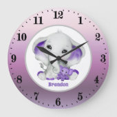 かわいい男の赤ちゃんゾウ追加ネーム子供部屋 ラージ壁時計 (正面)