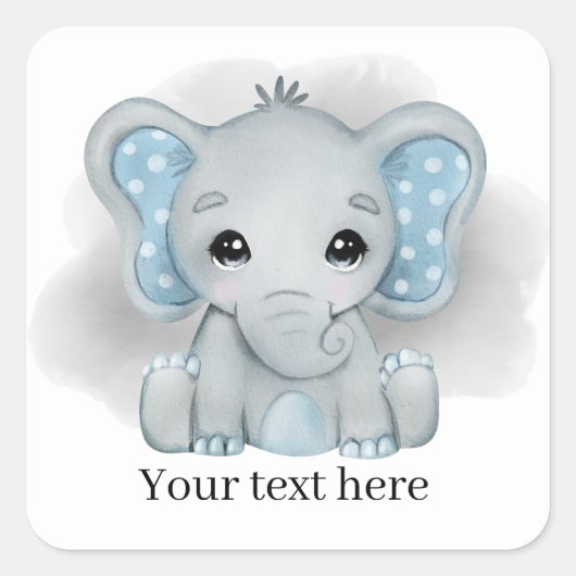 かわいい男の赤ちゃんゾウ追加文字任意の目的 スクエアシール (正面)
