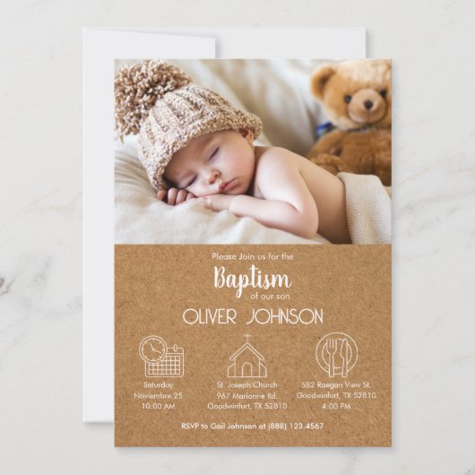 かわいい男の赤ちゃんバウティゾインビタシオンバプテモダンィズム 招待状 (正面)