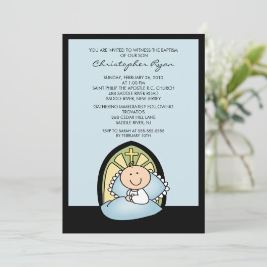 かわいい男の赤ちゃんバプテスマ《キリスト教》洗礼式や命名式招待 招待状 (スタンド正面)