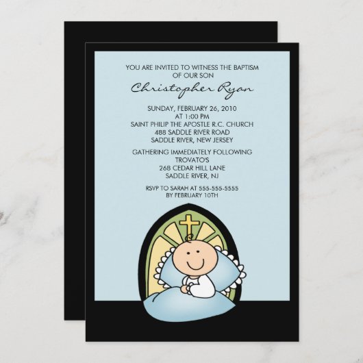 かわいい男の赤ちゃんバプテスマ《キリスト教》洗礼式や命名式招待 招待状 (正面/裏面)
