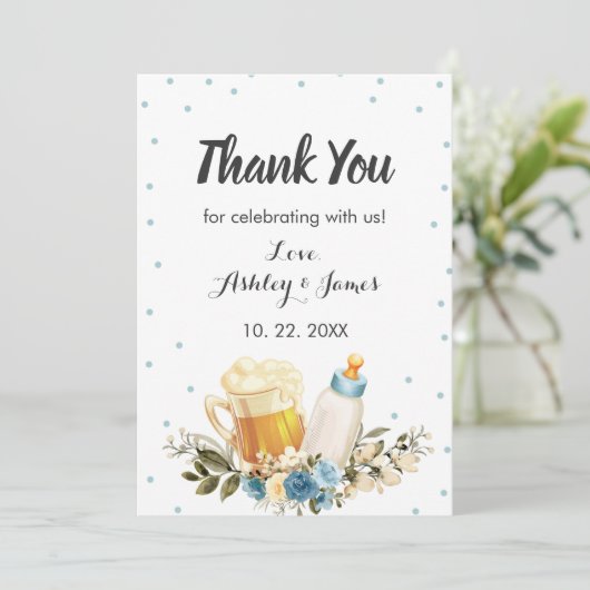 かわいい男の赤ちゃんブルーイング青い応援ベビーシャワー サンキューカード (スタンド正面)