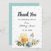 かわいい男の赤ちゃんブルーイング青い応援ベビーシャワー サンキューカード (正面/裏面)