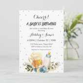 かわいい男の赤ちゃんブルーイング青い応援ベビーシャワー 招待状 (スタンド正面)