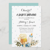 かわいい男の赤ちゃんブルーイング青い応援ベビーシャワー 招待状 (正面/裏面)