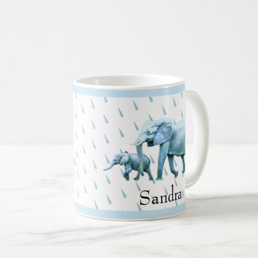 かわいい男の赤ちゃんブルーゾウ赤ちゃんシャワー コーヒーマグカップ (正面右)