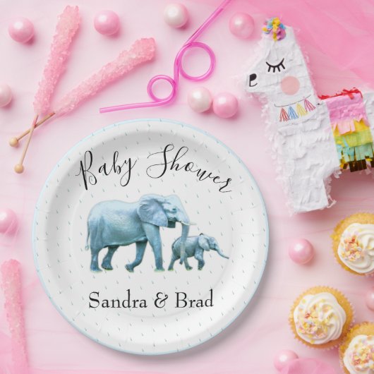 かわいい男の赤ちゃんブルーゾウ赤ちゃんシャワー ペーパープレート (パーティー)