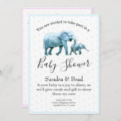 かわいい男の赤ちゃんブルーゾウ赤ちゃんシャワー 招待状 (正面/裏面)
