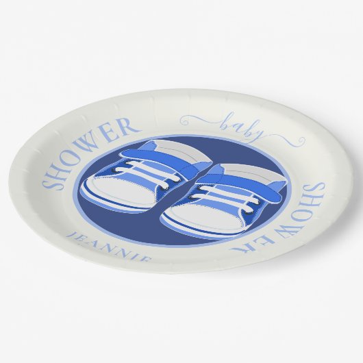 かわいい男の赤ちゃんブーティーベイビーシャワー ペーパープレート (アングル)