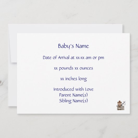 かわいい男の赤ちゃん及び馬の子馬のカスタムな西部の誕生 案内状 (裏面)