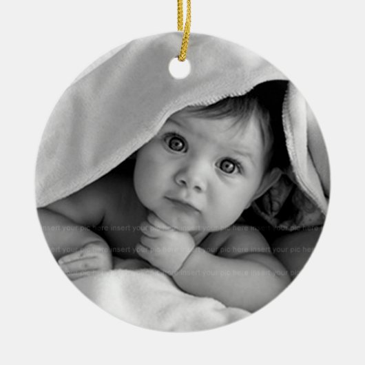 かわいい男の赤ちゃん誕生案内が真珠 セラミックオーナメント (正面)