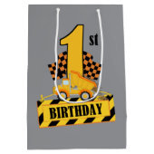 かわいい男の赤ちゃん1歳の誕生日 ミディアムペーパーバッグ (裏面)