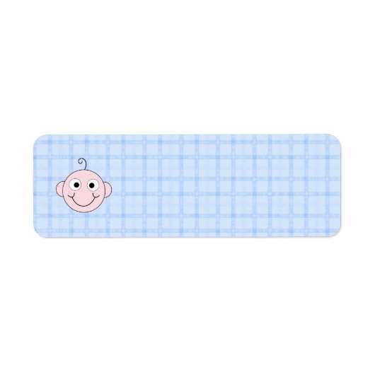 かわいい男の赤ちゃん。青チェック背景。 ラベル (正面)