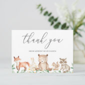 かわいい男女兼用ウッドランド動物の赤ちゃんシャワー サンキューカード (スタンド正面)