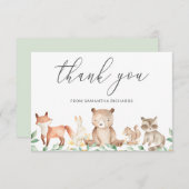 かわいい男女兼用ウッドランド動物の赤ちゃんシャワー サンキューカード (正面/裏面)