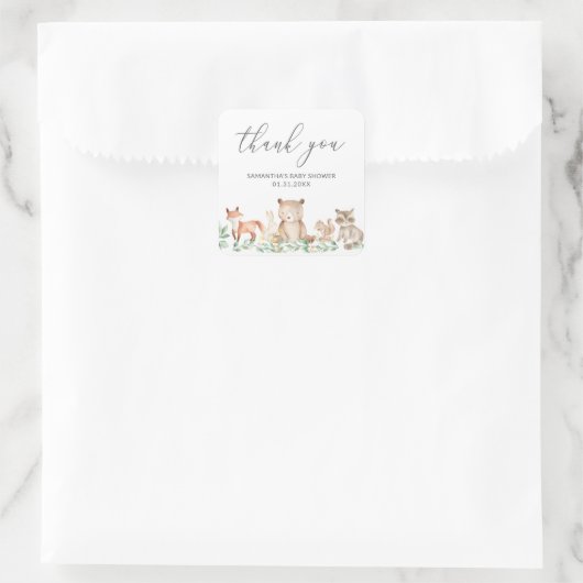 かわいい男女兼用ウッドランド動物の赤ちゃんシャワー スクエアシール (バッグ)