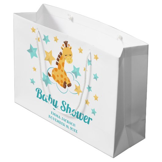 かわいい男女兼用キリン&スターズベビーシャワー ラージペーパーバッグ (裏面アングル)