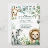 かわいい男女兼用サファリの動物の赤ちゃんシャワー 招待状 (正面)
