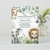 かわいい男女兼用サファリの動物の赤ちゃんシャワー 招待状 (スタンド正面)