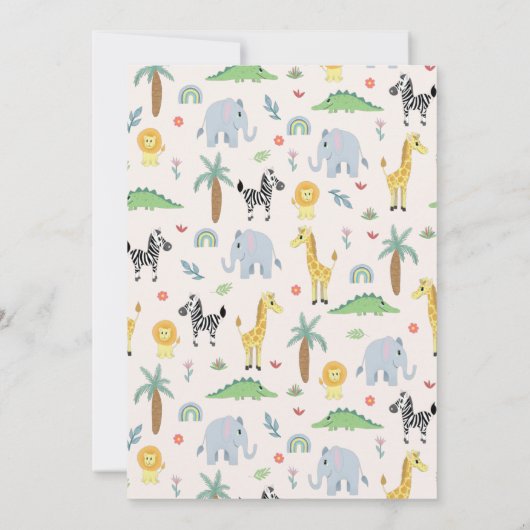 かわいい男女兼用サファリの赤ちゃんシャワー 招待状 (裏面)